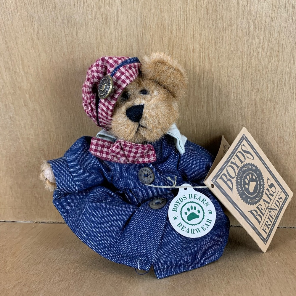 Boyds Bear Rare Plush Denim Dress Gingham Hat - Picture 1 of 6